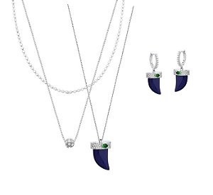 MIX COMPLETO DENTE DE SABRE AZUL BANHADO A RÓDIO BRANCO