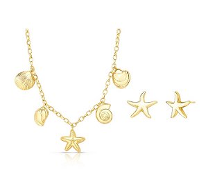 CONJUNTO COLAR COM PINGENTES LISOS BANHADO A OURO