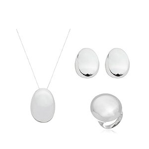 CONJUNTO OVAL LISO BANHADO A RÓDIO BRANCO