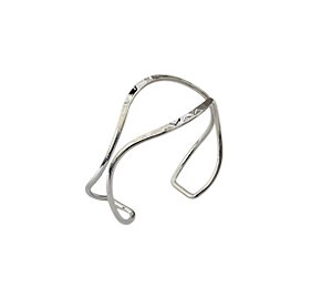 BRACELETE DUAS FILEIRAS CURVAS VAZADO BANHADO A RÓDIO BRANCO