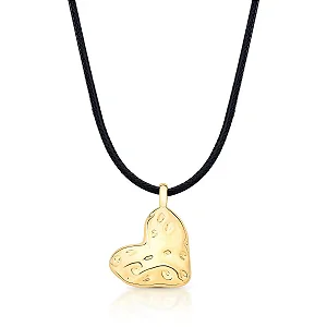 COLAR EM COURINO COM PINGENTE DE CORAÇÃO LISO BANHADO A OURO