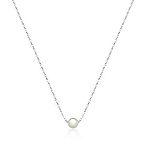 COLAR PÉROLA SOLITÁRIA 6MM BANHADO A RÓDIO BRANCO