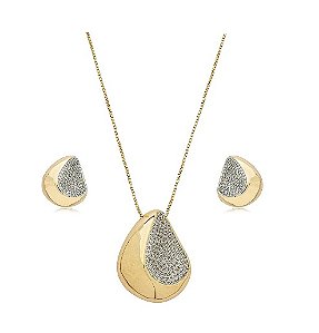 CONJUNTO GOTA COM A LATERAL CRAVEJADA BANHADO A OURO