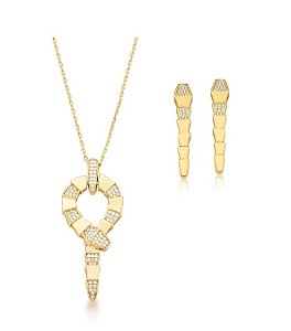 CONJUNTO SERPENTE COM CRAVAÇÃO INTERCALADA BANHADO A OURO