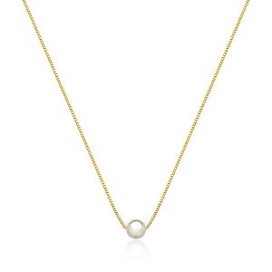 COLAR PÉROLA SOLITÁRIA 6MM BANHADO A OURO