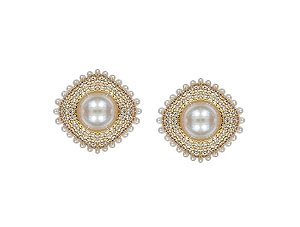 BRINCO QUADRADO COM PÉROLA CENTRAL BANHADO A OURO