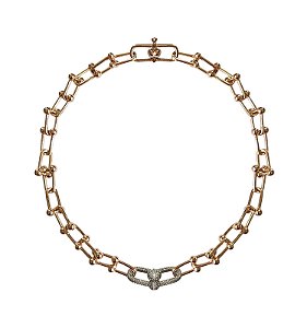 COLAR ELOS THICK COM DOIS ELOS CENTRAIS CRAVEJADOS BANHADO A OURO