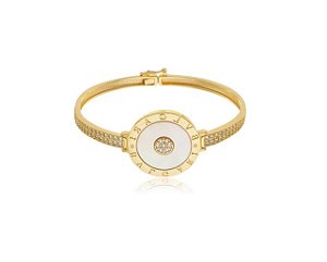 BRACELETE REDONDO EM MADREPÉROLA E ZIRCÔNIAS BANHADO A OURO
