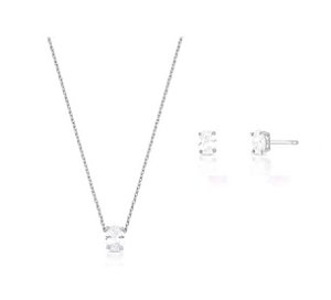 CONJUNTO OVAL CRISTAL BANHADO A RÓDIO BRANCO