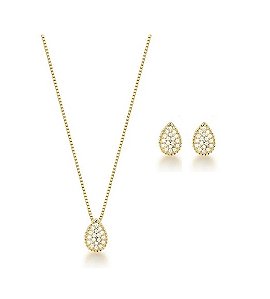 CONJUNTO GOTINHA CRAVEJADA BANHADO A OURO