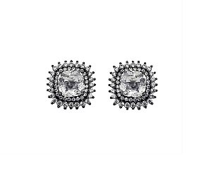BRINCO QUADRADO CRISTAL BANHADO A RÓDIO NEGRO