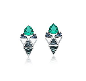 Brinco Geométrico com Base Cristal Turmalina Banhado a Ródio Branco Vidiè