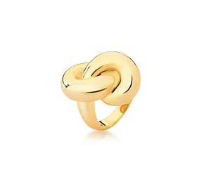 Anel em Nó Trançado e Liso Banhado a Ouro
