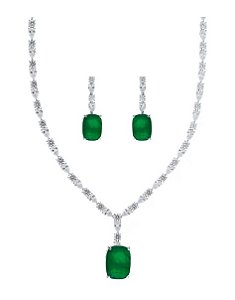 Conjunto Luxo com Zircônia Esmeralda Fusion Banhada a Ródio Branco