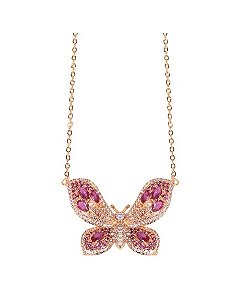 Colar Borboleta Cravejada em Zircônias Rubelita Banhado a Ouro