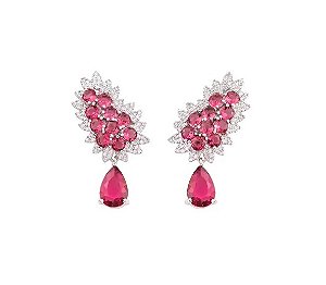 Brinco em Pêndulo Gota Rubelita Banhado a Ródio Branco
