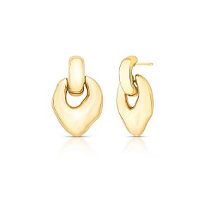 Brinco Pêndulo Liso Vazado Banhado a Ouro