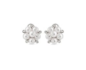 Brinco de Pérola com Pontos de Zircônia Banhado a Ródio Branco