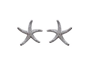 Brinco Estrela do Mar Cravejado Banhado a Ródio Branco