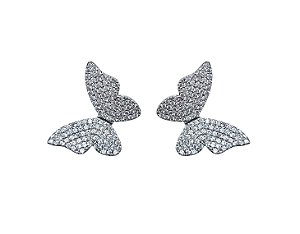 Brinco Borboleta Cravejada Banhado a Ródio Branco