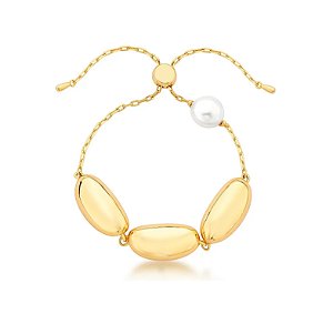 Pulseira com Pingentes Ovais Lisos e Pérola Shell Banhado a Ouro