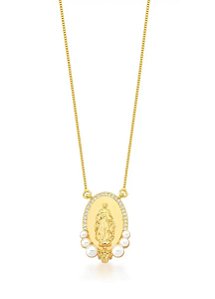 Colar Nossa Senhora das Graças com Pérolas Banhado a Ouro