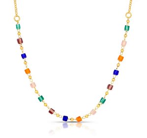 Colar com Cristais Coloridos Banhado a Ouro