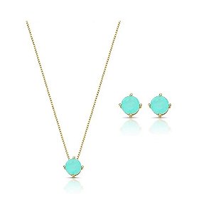 Conjunto Redondo Esmeralda Colombiana Fusion Banhado a Ouro