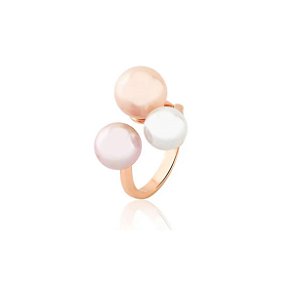Anel Trio de Pérolas em Tons Banhado a Ouro Rosê