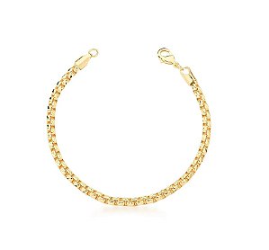Pulseira com Elos Quadrados Intercalados Banhado a Ouro