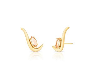 Brinco Ear Cuff Zircônia Navete Morganita Banhado a Ouro
