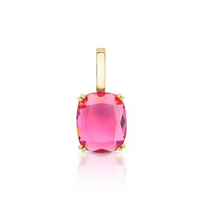 Pingente Avulso Retangular Rosa Fecho Click Banhado a Ouro