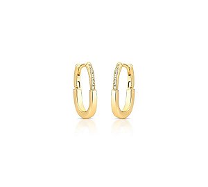 Argola Retangular com Cravação Frontal Banhada a Ouro