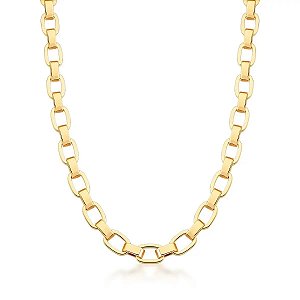 Colar com Elos Retangulares Lisos Banhado a Ouro