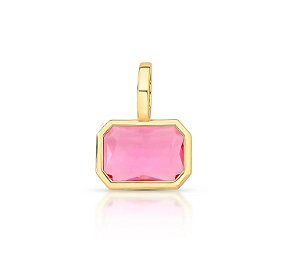 Pingente Avulso Retangular Rosa Fecho Click Banhado a Ouro