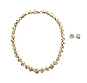Conjunto Gomos Quadrados com Destaque Cravejado Banhado a Ouro