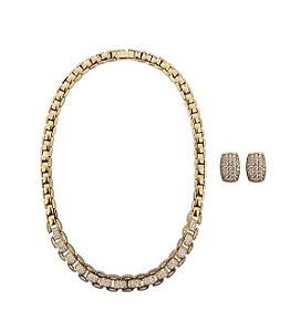 Conjunto Luxo Gomos Cravejados Banhado a Ouro