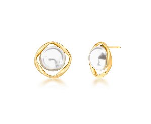 Brinco de Pérola Orgânico Grande Banhado a Ouro