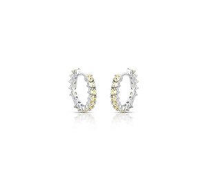 Argola Cravação Três Pontas Zircônias Amarelas Banhada a Ródio Branco