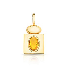 Pingente Avulso Retangular com Cristal Oval Amarelo Banhado a Ouro