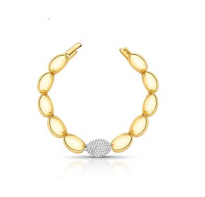 Pulseira Gomos Ovais com Uma Unidade Cravejada Banhado a Ouro