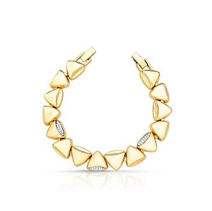 Pulseira Gomos Triangulares com Cravação Lateral Banhado a Ouro