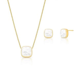 Conjunto Quadrado Madrepérola Banhado a Ouro