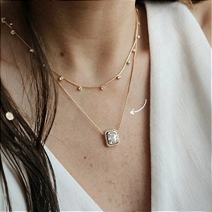 Conjunto Retangular Cravejado Banhado a Ouro