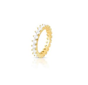 Anel Cravação Três Pontas Zircônia Cristal Banhado a Ouro