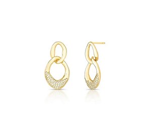 Brinco Entrelaçado em Pêndulo com Cravação Banhado a Ouro