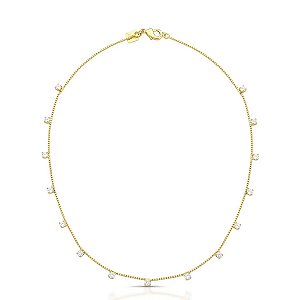 Colar Curto Pontos de Zircônia Banhada a Ouro