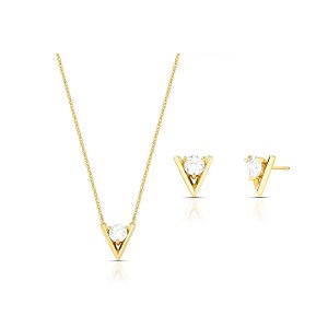 Conjunto Triangular com Ponto de Luz Banhado a Ouro