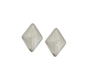 Brinco Losango com Fileira de Zircônia em Banho de Ródio Acetinado