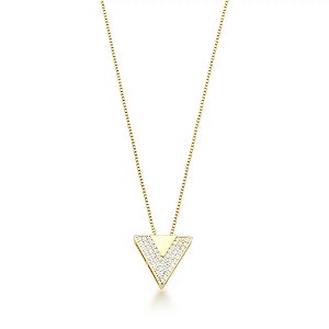 Colar com Pingente Triangular Cravejado Banhado a Ouro